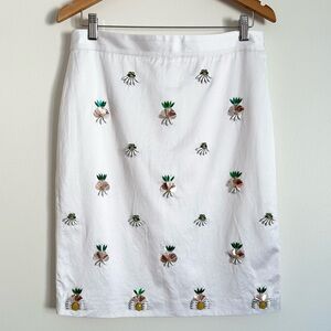 Banana Republic Satiny White Rhinestone Pineapple Embellishment Pencil Skirt